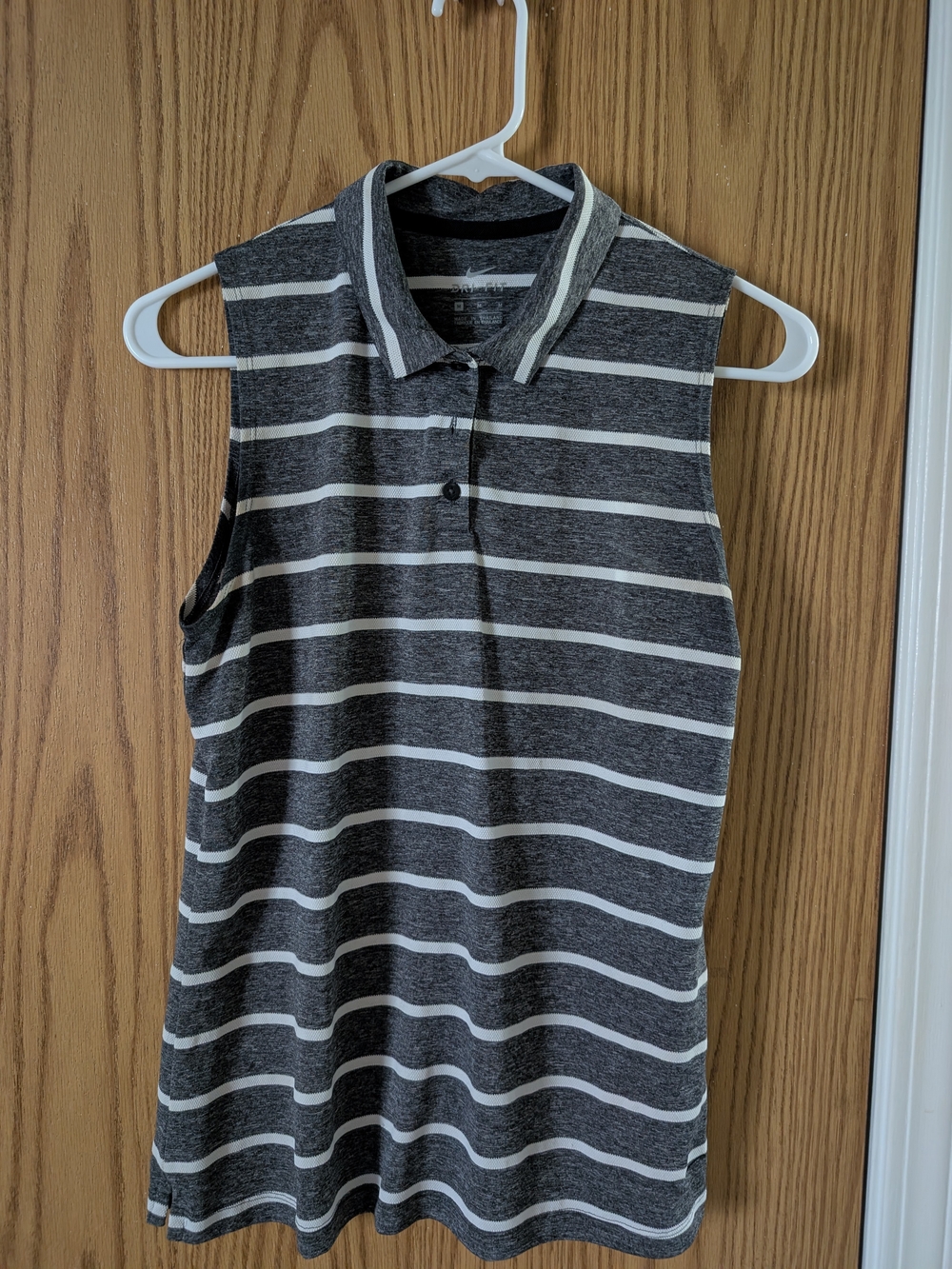 Nike Golf- Sleeveless Striped Polo Tank Top - Charcoal Gray And White
